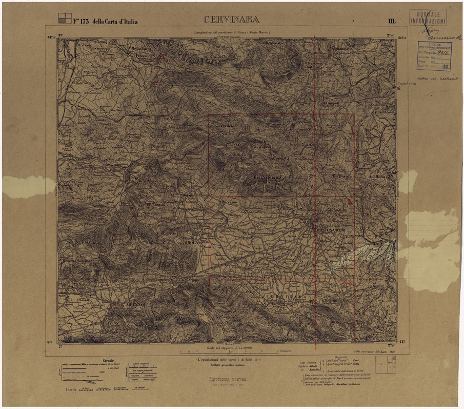(N:24942) CARTA TOPOGRAFICA DEL MONTE VESUVIO VECCHIE TAVOLETTE ALLA SCALA 1.50.000 - FOGLIO 173 III CERVINARA. (CA006655) Carte e stampe antiche: riproduzione a colori su carta (formato A1)