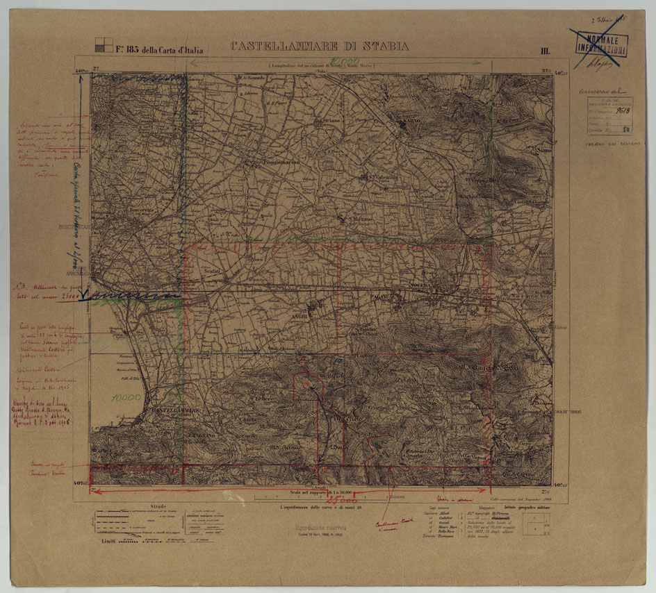 (N:24943) CARTA TOPOGRAFICA DEL MONTE VESUVIO VECCHIE TAVOLETTE ALLA SCALA 1.50.000 - FOGLIO 185 III CASTELLAMMARE DI STABIA. (CA006656) Carte e stampe antiche: riproduzione a colori su carta (formato A1)