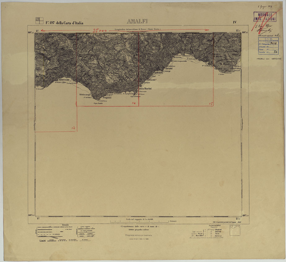 (N:24945) CARTA TOPOGRAFICA DEL MONTE VESUVIO VECCHIE TAVOLETTE ALLA SCALA 1.50.000 - FOGLIO 197 IV AMALFI. (CA006658) Carte e stampe antiche: riproduzione a colori su carta (formato A1)