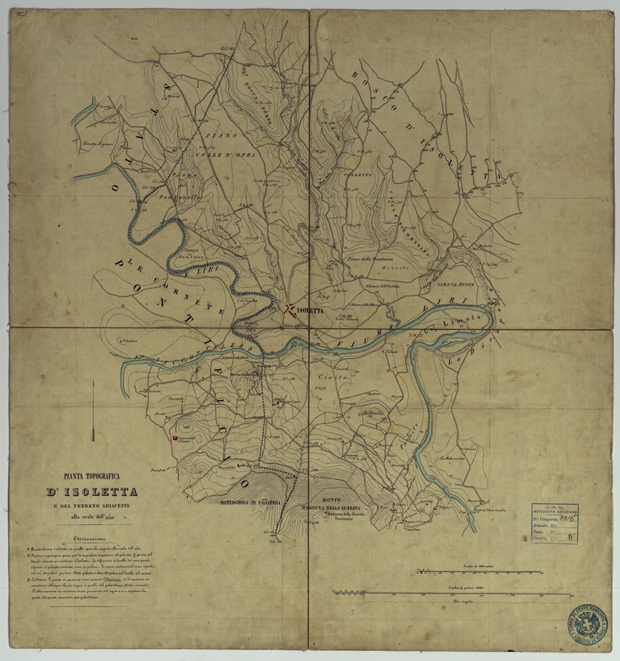 (N:10799) PIANTA TOPOGRAFICA D'ISOLETTA E DEL TERRENO ADIACENTE ALLA SCALA DI 1:10.000. (CA006688) Carte e stampe antiche: riproduzione a colori su carta (formato A1)