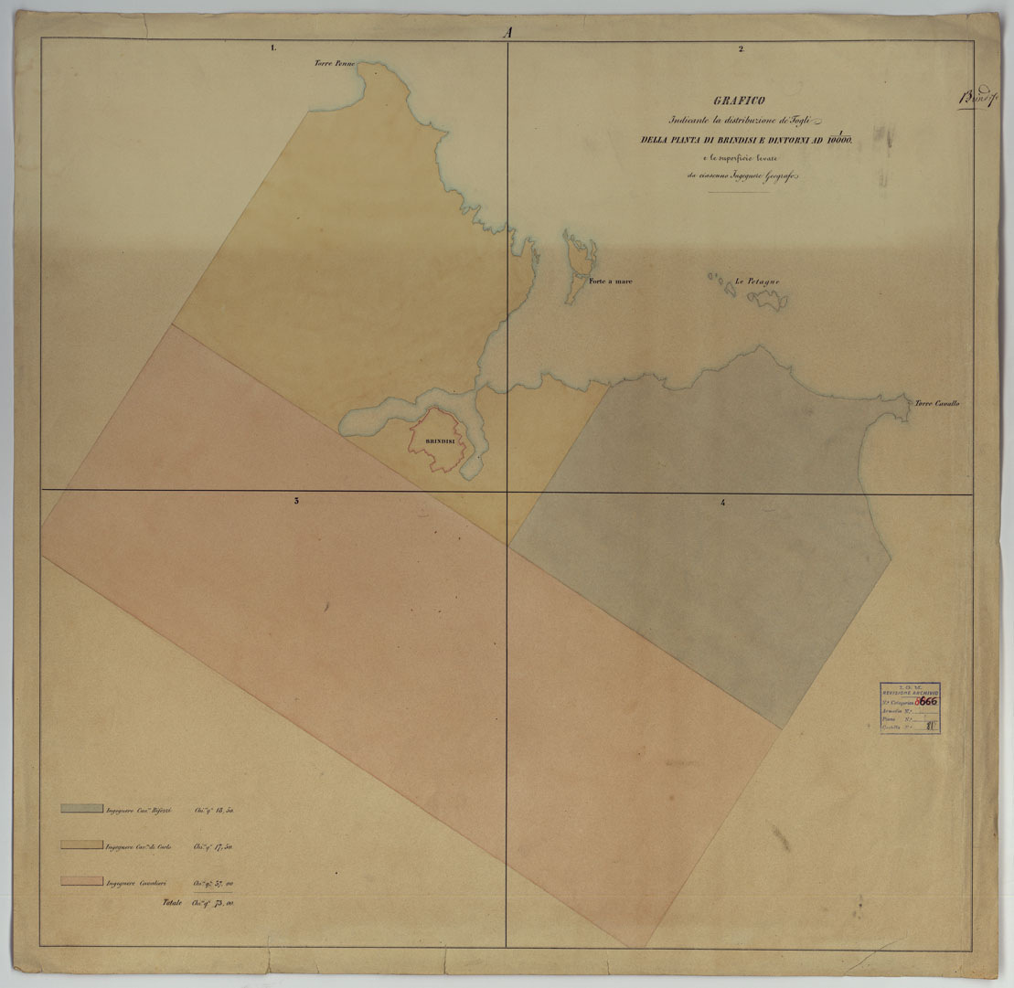 (N:448) PIANTA TOPOGRAFICA DI BRINDISI E DINTORNI LEVATA ALLA SCALA DI 1:10.000 NELL'ANNO 1863 - GRAFICO (CA006714) Carte e stampe antiche: riproduzione a colori su carta (formato A1)