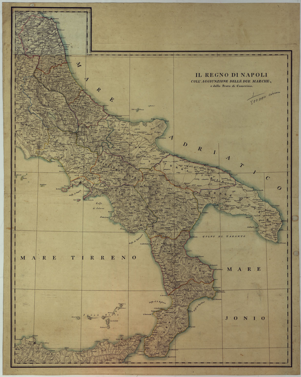 (N:14800) IL REGNO DI NAPOLI CON AGGIUNZIONE DELLE DUE MARCHE E DELLO STATO DI CAMERINO. (CA006905) Carte e stampe antiche: riproduzione a colori su carta (formato A1)
