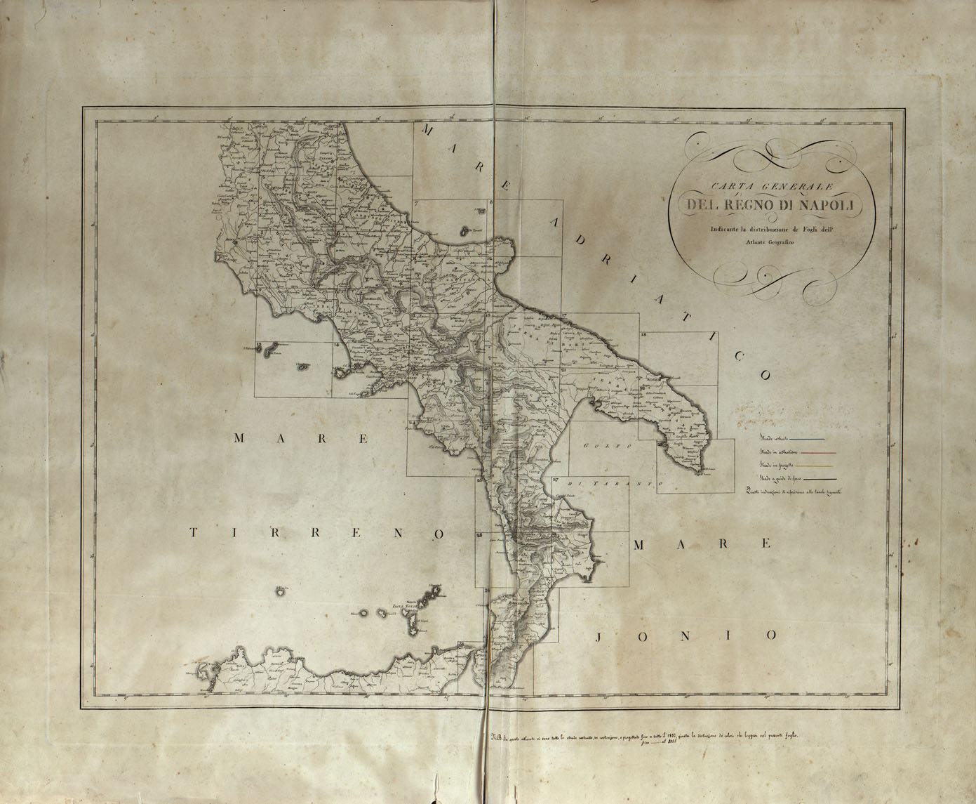 (N:24982) ATLANTE GEOGRAFICO DEL REGNO DI NAPOLI DELINEATO PER ORDINE DI FERDINANDO IV RE DELLE DUE SICILIE E C. E C. DA GIO' ANTONIO RIZZI ZANNONI GEOGRAFO DI SUA MAESTA' E TERMINATO NEL 1808. QUADRO D'UNIONE. (CA006907) Carte e stampe antiche: riproduzione a colori su carta (formato A1)