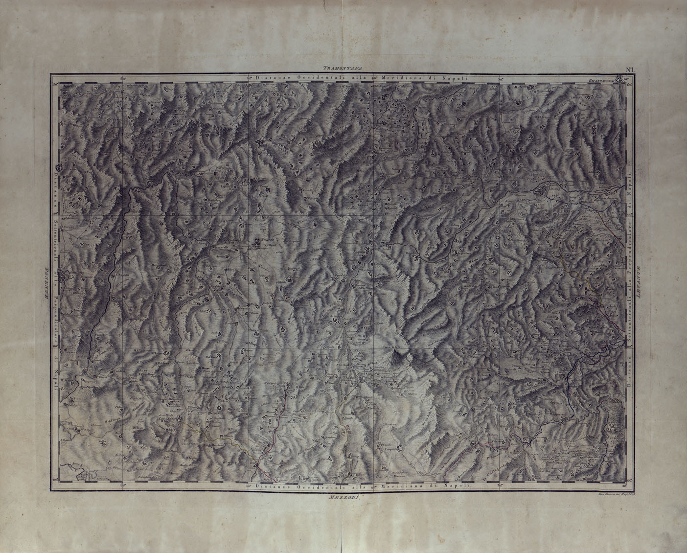 (N:24984) ATLANTE GEOGRAFICO DEL REGNO DI NAPOLI DELINEATO PER ORDINE DI FERDINANDO IV RE DELLE DUE SICILIE E C. E C. DA GIO' ANTONIO RIZZI ZANNONI GEOGRAFO DI SUA MAESTA' E TERMINATO NEL 1808 - TAVOLA 1. (CA006908) Carte e stampe antiche: riproduzione a colori su carta (formato A1)