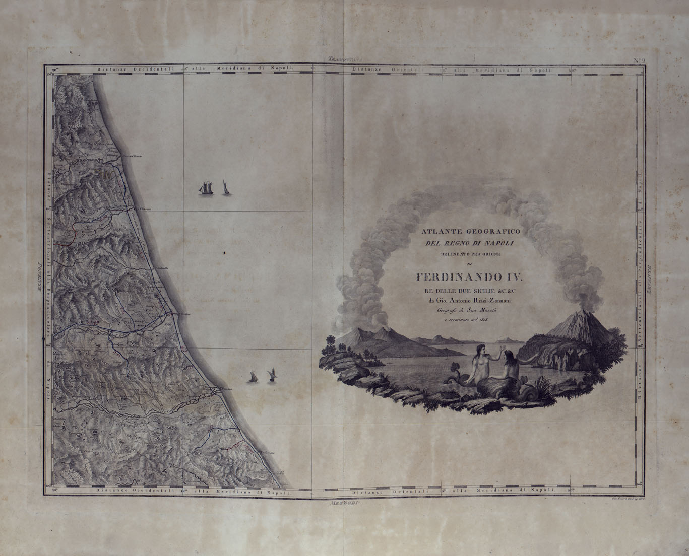 (N:24985) ATLANTE GEOGRAFICO DEL REGNO DI NAPOLI DELINEATO PER ORDINE DI FERDINANDO IV RE DELLE DUE SICILIE E C. E C. DA GIO' ANTONIO RIZZI ZANNONI GEOGRAFO DI SUA MAESTA' E TERMINATO NEL 1808 - TAVOLA 2. (CA006909) Carte e stampe antiche: riproduzione a colori su carta (formato A1)