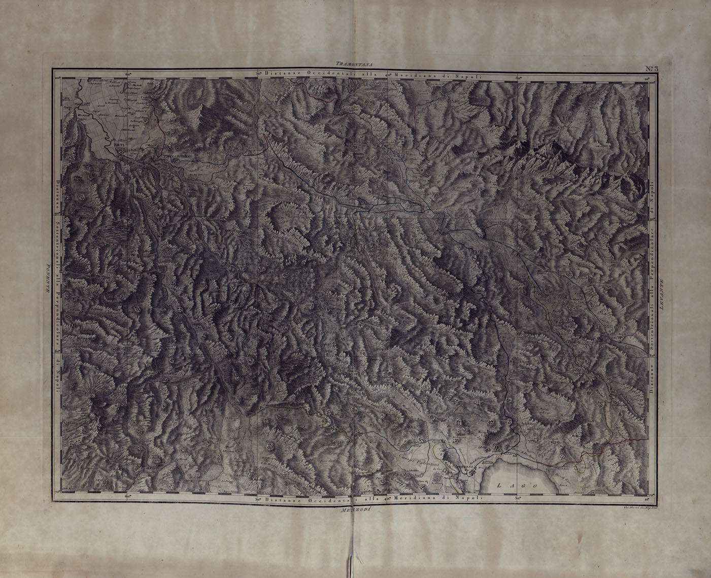 (N:24986) ATLANTE GEOGRAFICO DEL REGNO DI NAPOLI DELINEATO PER ORDINE DI FERDINANDO IV RE DELLE DUE SICILIE E C. E C. DA GIO' ANTONIO RIZZI ZANNONI GEOGRAFO DI SUA MAESTA' E TERMINATO NEL 1808 - TAVOLA 3. (CA006910) Carte e stampe antiche: riproduzione a colori su carta (formato A1)