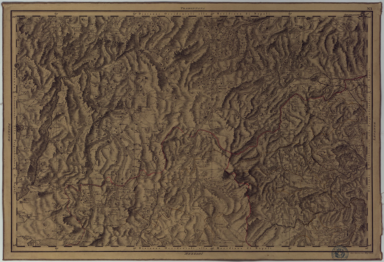 (N:4870) ATLANTE GEOGRAFICO DEL REGNO DI NAPOLI DELINEATO PER ORDINE DI FERDINANDO IV RE DELLE DUE SICILIE &C., &C., DA GIO. ANTONIO RIZZI ZANNONI GEOGRAFO DI SUA MAESTA' E TERMINATO NEL 1808 - TAVOLA 1. (CA006942) Carte e stampe antiche: riproduzione a colori su carta (formato A1)