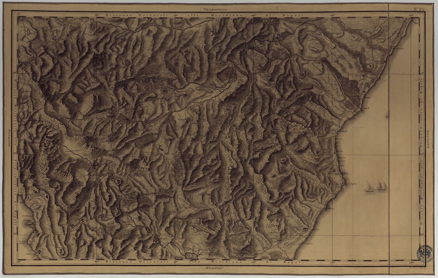 (N:4887) ATLANTE GEOGRAFICO DEL REGNO DI NAPOLI DELINEATO PER ORDINE DI FERDINANDO IV RE DELLE DUE SICILIE &C., &C., DA GIO. ANTONIO RIZZI ZANNONI GEOGRAFO DI SUA MAESTA' E TERMINATO NEL 1808 - TAVOLA 25. (CA006966) Carte e stampe antiche: riproduzione a colori su carta (formato A1)