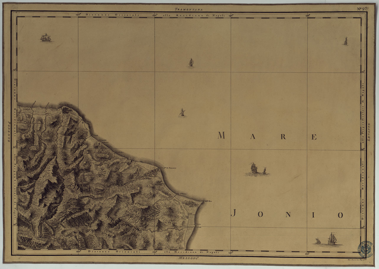 (N:4890) ATLANTE GEOGRAFICO DEL REGNO DI NAPOLI DELINEATO PER ORDINE DI FERDINANDO IV RE DELLE DUE SICILIE &C., &C., DA GIO. ANTONIO RIZZI ZANNONI GEOGRAFO DI SUA MAESTA' E TERMINATO NEL 1808 - TAVOLA 27. (CA006968) Carte e stampe antiche: riproduzione a colori su carta (formato A1)