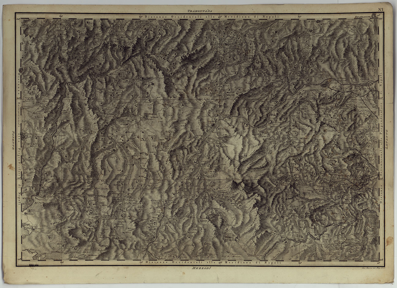 (N:25018) ATLANTE GEOGRAFICO DEL REGNO DI NAPOLI DELINEATO PER ORDINE DI FERDINANDO IV RE DELLE DUE SICILIE &C., &C., DA GIO. ANTONIO RIZZI ZANNONI GEOGRAFO DI SUA MAESTA' E TERMINATO NEL 1808 - TAVOLA 1. (CA006975) Carte e stampe antiche: riproduzione a colori su carta (formato A1)