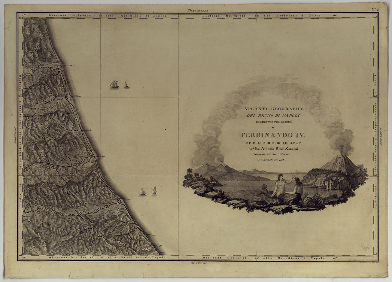 (N:25019) ATLANTE GEOGRAFICO DEL REGNO DI NAPOLI DELINEATO PER ORDINE DI FERDINANDO IV RE DELLE DUE SICILIE &C., &C., DA GIO. ANTONIO RIZZI ZANNONI GEOGRAFO DI SUA MAESTA' E TERMINATO NEL 1808 - TAVOLA 2. (CA006976) Carte e stampe antiche: riproduzione a colori su carta (formato A1)