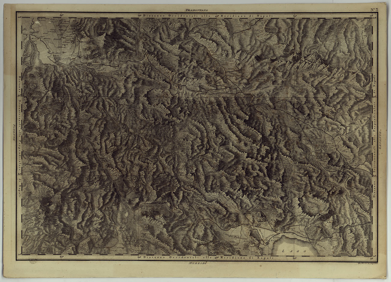 (N:25020) ATLANTE GEOGRAFICO DEL REGNO DI NAPOLI DELINEATO PER ORDINE DI FERDINANDO IV RE DELLE DUE SICILIE &C., &C., DA GIO. ANTONIO RIZZI ZANNONI GEOGRAFO DI SUA MAESTA' E TERMINATO NEL 1808 - TAVOLA 3. (CA006977) Carte e stampe antiche: riproduzione a colori su carta (formato A1)