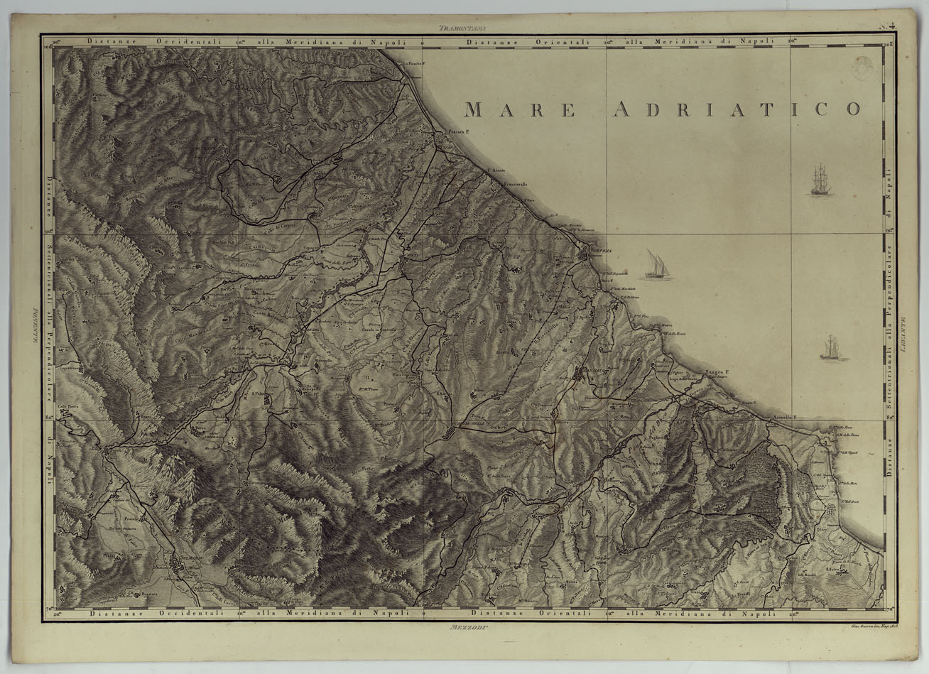 (N:25021) ATLANTE GEOGRAFICO DEL REGNO DI NAPOLI DELINEATO PER ORDINE DI FERDINANDO IV RE DELLE DUE SICILIE &C., &C., DA GIO. ANTONIO RIZZI ZANNONI GEOGRAFO DI SUA MAESTA' E TERMINATO NEL 1808 - TAVOLA 4. (CA006978) Carte e stampe antiche: riproduzione a colori su carta (formato A1)