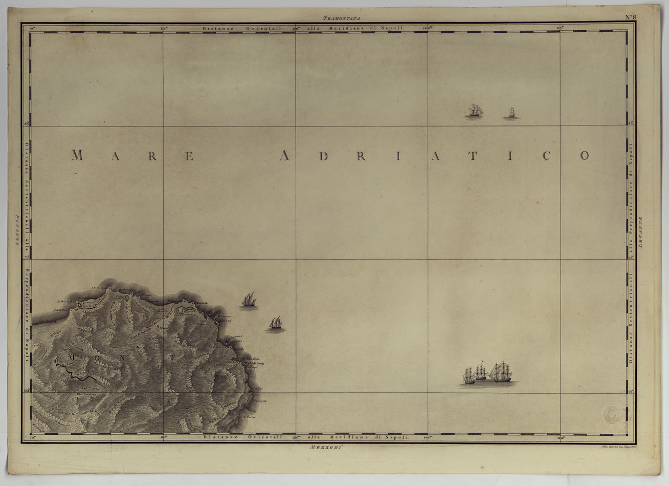 (N:25025) ATLANTE GEOGRAFICO DEL REGNO DI NAPOLI DELINEATO PER ORDINE DI FERDINANDO IV RE DELLE DUE SICILIE &C., &C., DA GIO. ANTONIO RIZZI ZANNONI GEOGRAFO DI SUA MAESTA' E TERMINATO NEL 1808 - TAVOLA 8. (CA006982) Carte e stampe antiche: riproduzione a colori su carta (formato A1)