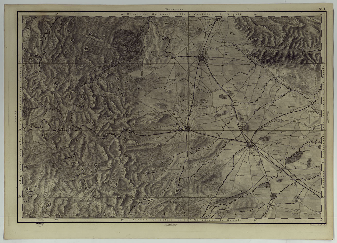 (N:25028) ATLANTE GEOGRAFICO DEL REGNO DI NAPOLI DELINEATO PER ORDINE DI FERDINANDO IV RE DELLE DUE SICILIE &C., &C., DA GIO. ANTONIO RIZZI ZANNONI GEOGRAFO DI SUA MAESTA' E TERMINATO NEL 1808 - TAVOLA 11. (CA006985) Carte e stampe antiche: riproduzione a colori su carta (formato A1)