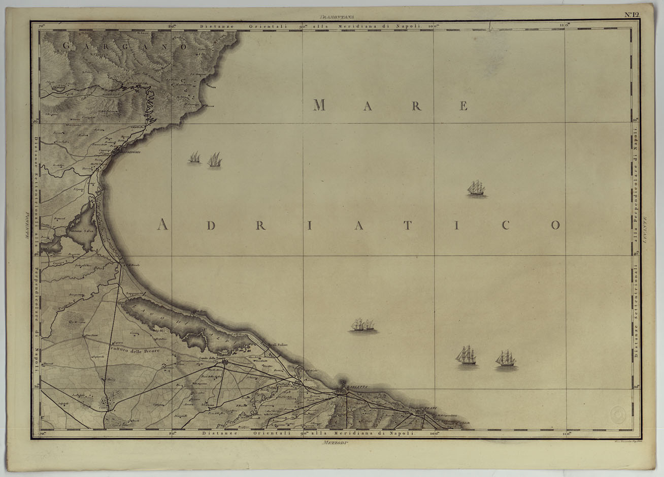 (N:25029) ATLANTE GEOGRAFICO DEL REGNO DI NAPOLI DELINEATO PER ORDINE DI FERDINANDO IV RE DELLE DUE SICILIE &C., &C., DA GIO. ANTONIO RIZZI ZANNONI GEOGRAFO DI SUA MAESTA' E TERMINATO NEL 1808 - TAVOLA 12. (CA006986) Carte e stampe antiche: riproduzione a colori su carta (formato A1)