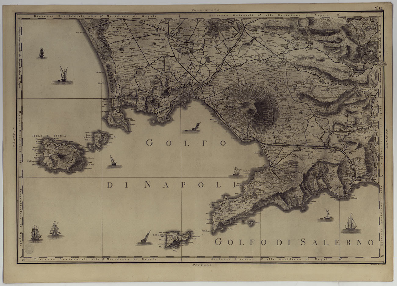 (N:25031) ATLANTE GEOGRAFICO DEL REGNO DI NAPOLI DELINEATO PER ORDINE DI FERDINANDO IV RE DELLE DUE SICILIE &C., &C., DA GIO. ANTONIO RIZZI ZANNONI GEOGRAFO DI SUA MAESTA' E TERMINATO NEL 1808 - TAVOLA 14. (CA006988) Carte e stampe antiche: riproduzione a colori su carta (formato A1)