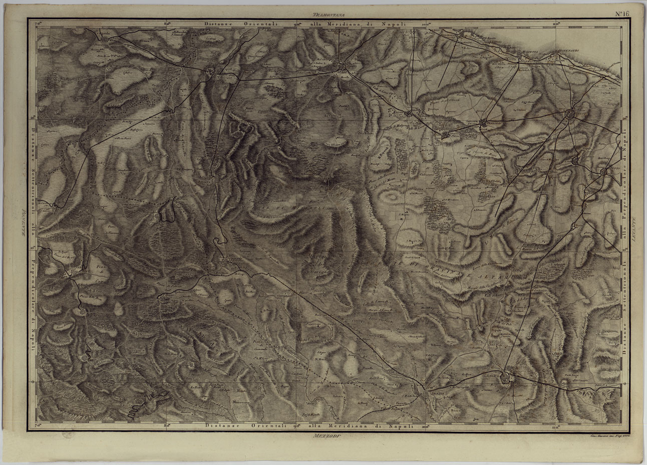 (N:25035) ATLANTE GEOGRAFICO DEL REGNO DI NAPOLI DELINEATO PER ORDINE DI FERDINANDO IV RE DELLE DUE SICILIE &C., &C., DA GIO. ANTONIO RIZZI ZANNONI GEOGRAFO DI SUA MAESTA' E TERMINATO NEL 1808 - TAVOLA 16. (CA006992) Carte e stampe antiche: riproduzione a colori su carta (formato A1)