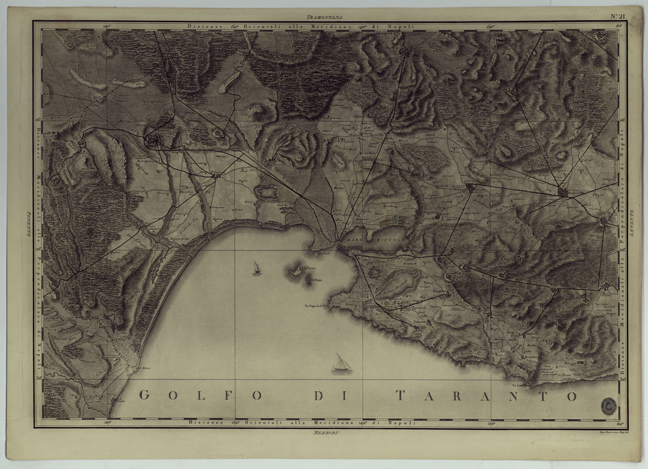 (N:25040) ATLANTE GEOGRAFICO DEL REGNO DI NAPOLI DELINEATO PER ORDINE DI FERDINANDO IV RE DELLE DUE SICILIE &C., &C., DA GIO. ANTONIO RIZZI ZANNONI GEOGRAFO DI SUA MAESTA' E TERMINATO NEL 1808 - TAVOLA 21. (CA006997) Carte e stampe antiche: riproduzione a colori su carta (formato A1)