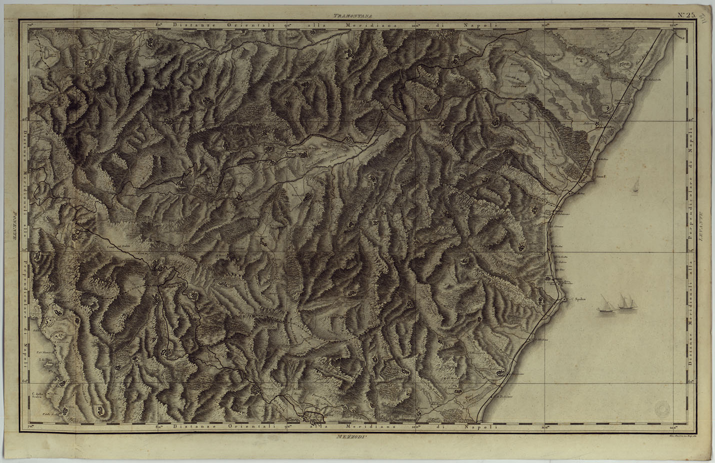 (N:25044) ATLANTE GEOGRAFICO DEL REGNO DI NAPOLI DELINEATO PER ORDINE DI FERDINANDO IV RE DELLE DUE SICILIE &C., &C., DA GIO. ANTONIO RIZZI ZANNONI GEOGRAFO DI SUA MAESTA' E TERMINATO NEL 1808 - TAVOLA 25. (CA007001) Carte e stampe antiche: riproduzione a colori su carta (formato A1)