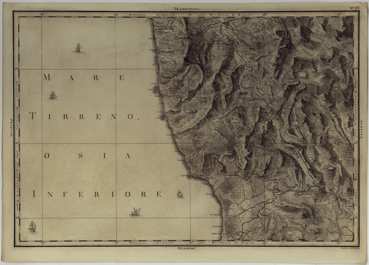 (N:25047) ATLANTE GEOGRAFICO DEL REGNO DI NAPOLI DELINEATO PER ORDINE DI FERDINANDO IV RE DELLE DUE SICILIE &C., &C., DA GIO. ANTONIO RIZZI ZANNONI GEOGRAFO DI SUA MAESTA' E TERMINATO NEL 1808 - TAVOLA 28. (CA007004) Carte e stampe antiche: riproduzione a colori su carta (formato A1)