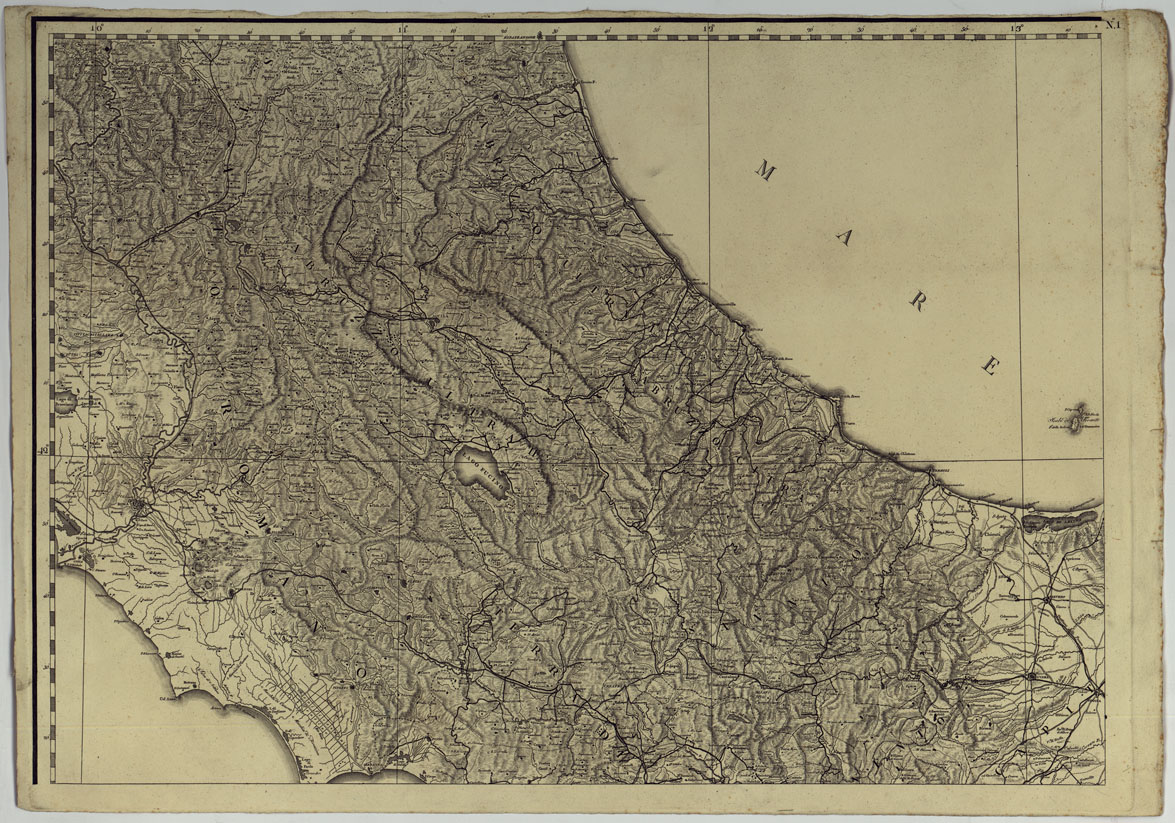 (N:4905) ATLANTE DEL REGNO DI NAPOLI RIDOTTO IN VI FOGLI DA GIOVANNI ANTONIO RIZZI ZANNONI GEOGRAFO DI SUA MAESTA' SICILIANA - FOGLIO 1. (CA007009) Carte e stampe antiche: riproduzione a colori su carta (formato A1)