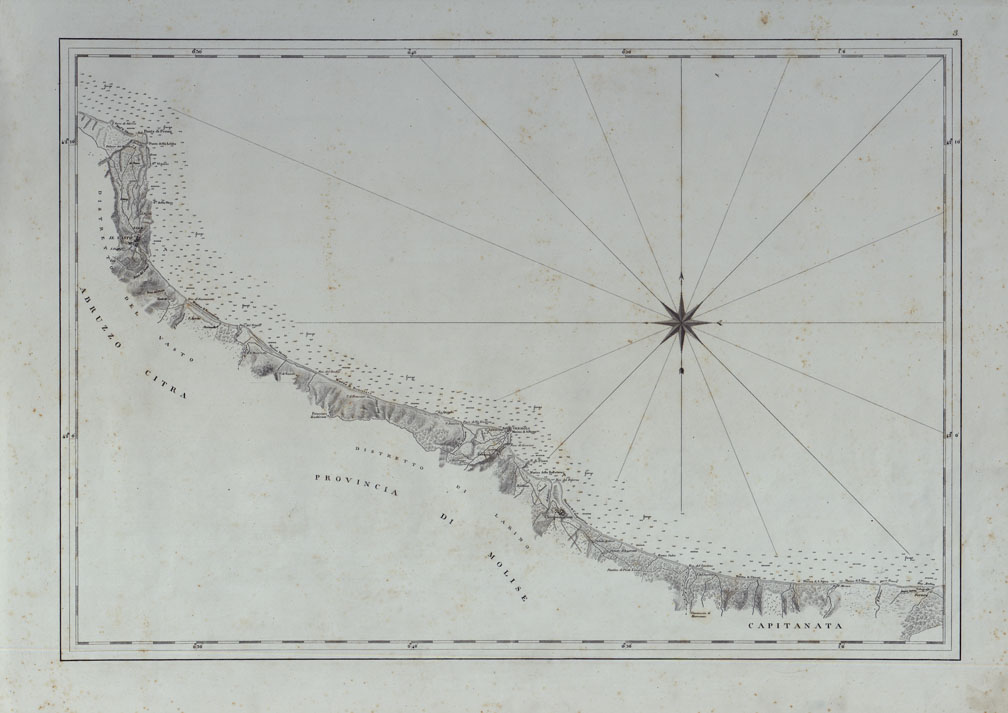 (N:25055) CARTA DI CABOTAGGIO DELLA COSTA DEL REGNO DELLE DUE SICILIE BAGNATA DALL'ADRIATICO DAL FIUME TRONTO AL CAPO DI S.TA MARIA DI LEUCA ESEGUITA NEL REALE OFFICIO TOPOGRAFICO. NAPOLI, 1834 - TAVOLA 3. (CA007036) Carte e stampe antiche: riproduzione a colori su carta (formato A1)
