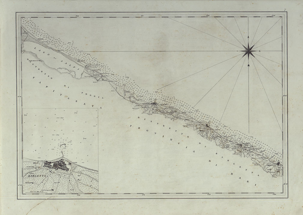 (N:25059) CARTA DI CABOTAGGIO DELLA COSTA DEL REGNO DELLE DUE SICILIE BAGNATA DALL'ADRIATICO DAL FIUME TRONTO AL CAPO DI S.TA MARIA DI LEUCA ESEGUITA NEL REALE OFFICIO TOPOGRAFICO. NAPOLI, 1834 - TAVOLA 7. (CA007040) Carte e stampe antiche: riproduzione a colori su carta (formato A1)
