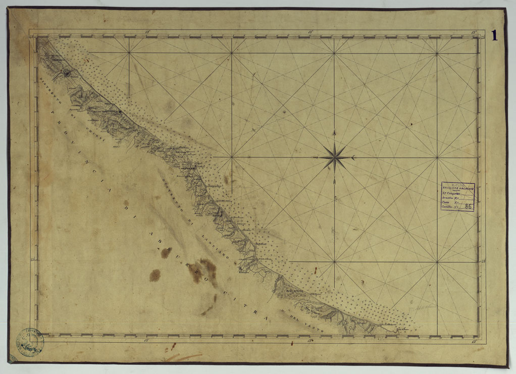 (N:4010) CARTA DI CABOTAGGIO DELLA COSTA DEL REGNO DELLE DUE SICILIE BAGNATA DALL'ADRIATICO DAL FIUME TRONTO AL CAPO DI S.TA MARIA DI LEUCA ESEGUITA NEL REALE OFFICIO TOPOGRAFICO. NAPOLI, 1834 - FOGLIO 1. (CA007049) Carte e stampe antiche: riproduzione a colori su carta (formato A1)
