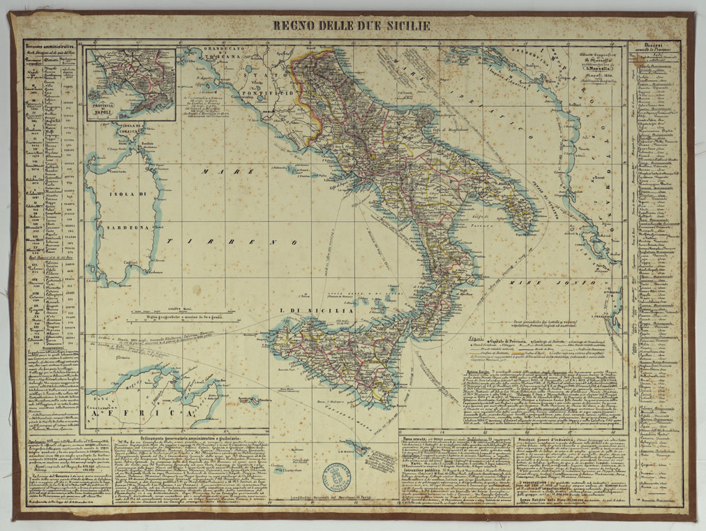 (N:14798) CARTA AMMINISTRATIVA DEL REGNO DELLE DUE SICILIE DIVISA IN SINGOLE PROVINCIE - FOGLIO D'INSIEME. (CA007061) Carte e stampe antiche: riproduzione a colori su carta (formato A1)