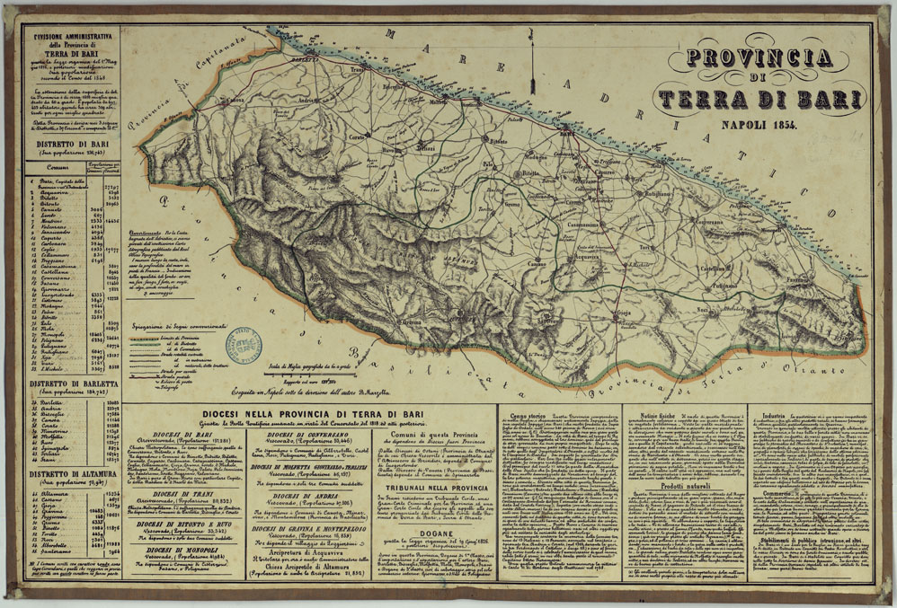 (N:14795) CARTA AMMINISTRATIVA DEL REGNO DELLE DUE SICILIE DIVISA IN SINGOLE PROVINCIE - PROVINCIA DI TERRA DI BARI. (CA007071) Carte e stampe antiche: riproduzione a colori su carta (formato A1)