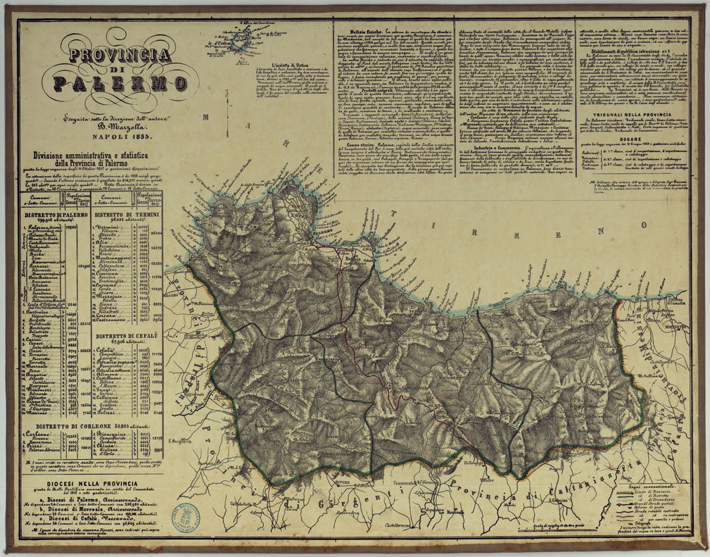 (N:14791) CARTA AMMINISTRATIVA DEL REGNO DELLE DUE SICILIE DIVISA IN SINGOLE PROVINCIE - PROVINCIA DI PALERMO. (CA007079) Carte e stampe antiche: riproduzione a colori su carta (formato A1)