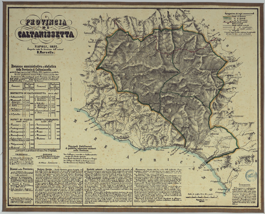 (N:14783) CARTA AMMINISTRATIVA DEL REGNO DELLE DUE SICILIE DIVISA IN SINGOLE PROVINCIE - PROVINCIA DI CALTANISETTA. (CA007080) Carte e stampe antiche: riproduzione a colori su carta (formato A1)