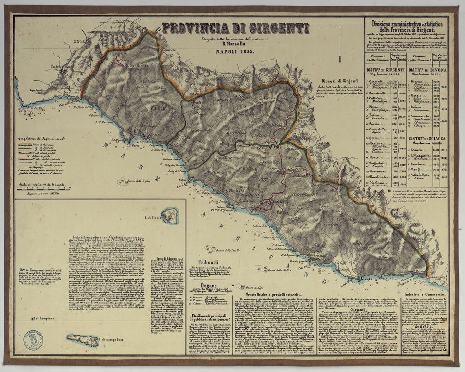 (N:14786) CARTA AMMINISTRATIVA DEL REGNO DELLE DUE SICILIE DIVISA IN SINGOLE PROVINCIE - PROVINCIA DI GIRGENTI. (CA007081) Carte e stampe antiche: riproduzione a colori su carta (formato A1)
