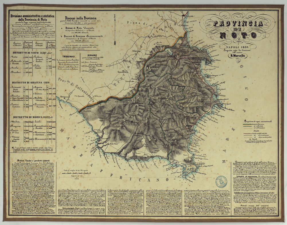 (N:14790) CARTA AMMINISTRATIVA DEL REGNO DELLE DUE SICILIE DIVISA IN SINGOLE PROVINCIE - PROVINCIA DI NOTO. (CA007082) Carte e stampe antiche: riproduzione a colori su carta (formato A1)