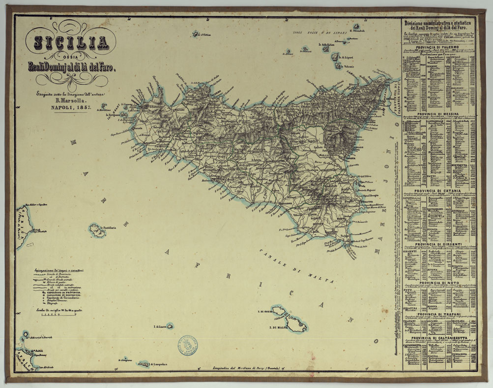 (N:14799) CARTA AMMINISTRATIVA DEL REGNO DELLE DUE SICILIE DIVISA IN SINGOLE PROVINCIE - SICILIA. (CA007084) Carte e stampe antiche: riproduzione a colori su carta (formato A1)