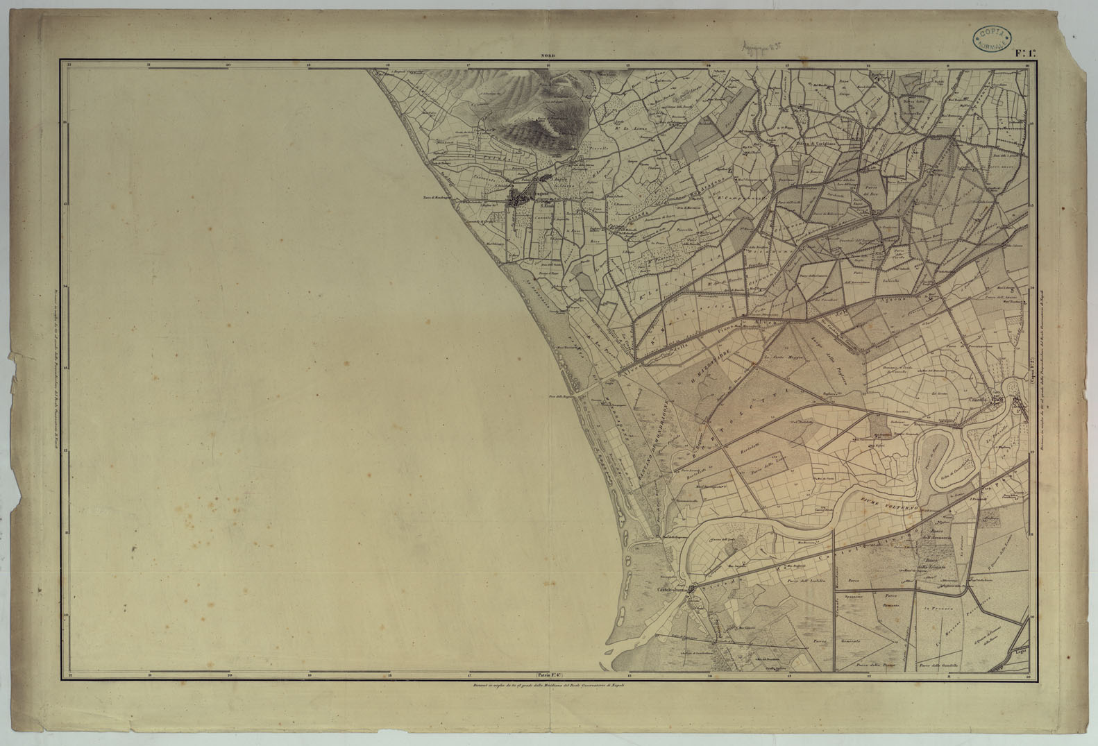 (N:9101) CARTA TOPOGRAFICA ED IDROGRAFICA DEI CONTORNI DI NAPOLI LEVATA PER ORDINE DI S.M. FERDINANDO I RE DEL REGNO DELLE DUE SICILIE DAGLI UFFIZIALI DELLO STATO MAGGIORE E DALL'INGEGNERI TOPOGRAFI NEGLI ANNI 1817-1818-1819 - FOGLIO 1. (CA007111) Carte e stampe antiche: riproduzione a colori su carta (formato A1)
