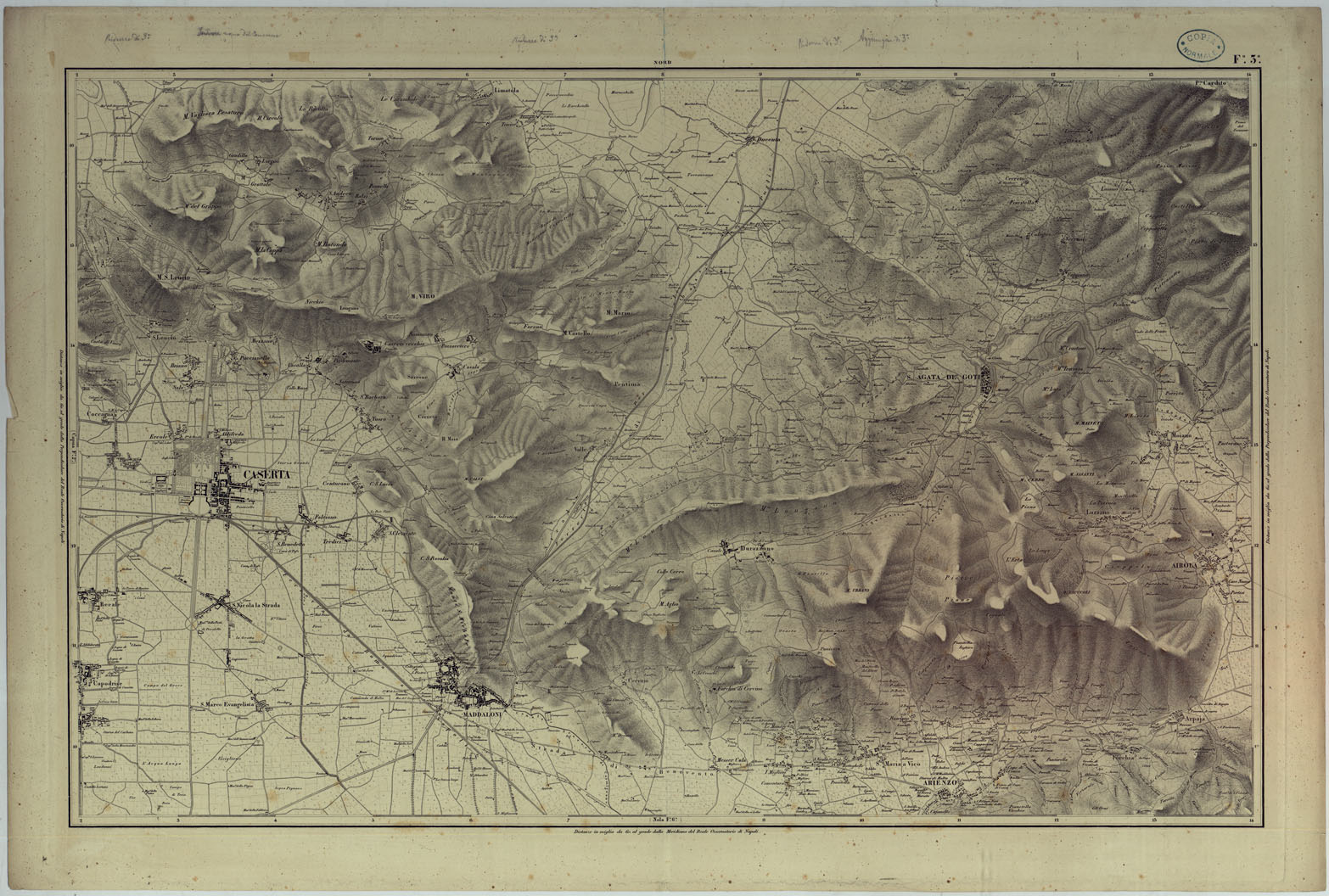 (N:9110) CARTA TOPOGRAFICA ED IDROGRAFICA DEI CONTORNI DI NAPOLI LEVATA PER ORDINE DI S.M. FERDINANDO I RE DEL REGNO DELLE DUE SICILIE DAGLI UFFIZIALI DELLO STATO MAGGIORE E DALL'INGEGNERI TOPOGRAFI NEGLI ANNI 1817-1818-1819 - FOGLIO 3. (CA007113) Carte e stampe antiche: riproduzione a colori su carta (formato A1)