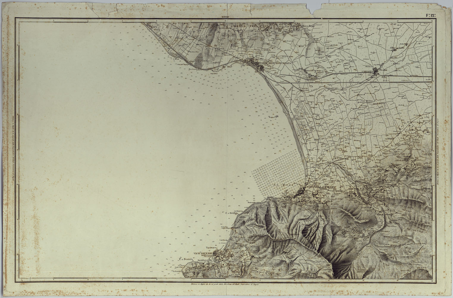 (N:9104) CARTA TOPOGRAFICA ED IDROGRAFICA DEI CONTORNI DI NAPOLI LEVATA PER ORDINE DI S.M. FERDINANDO I RE DEL REGNO DELLE DUE SICILIE DAGLI UFFIZIALI DELLO STATO MAGGIORE E DALL'INGEGNERI TOPOGRAFI NEGLI ANNI 1817-1818-1819 - FOGLIO 12. (CA007124) Carte e stampe antiche: riproduzione a colori su carta (formato A1)