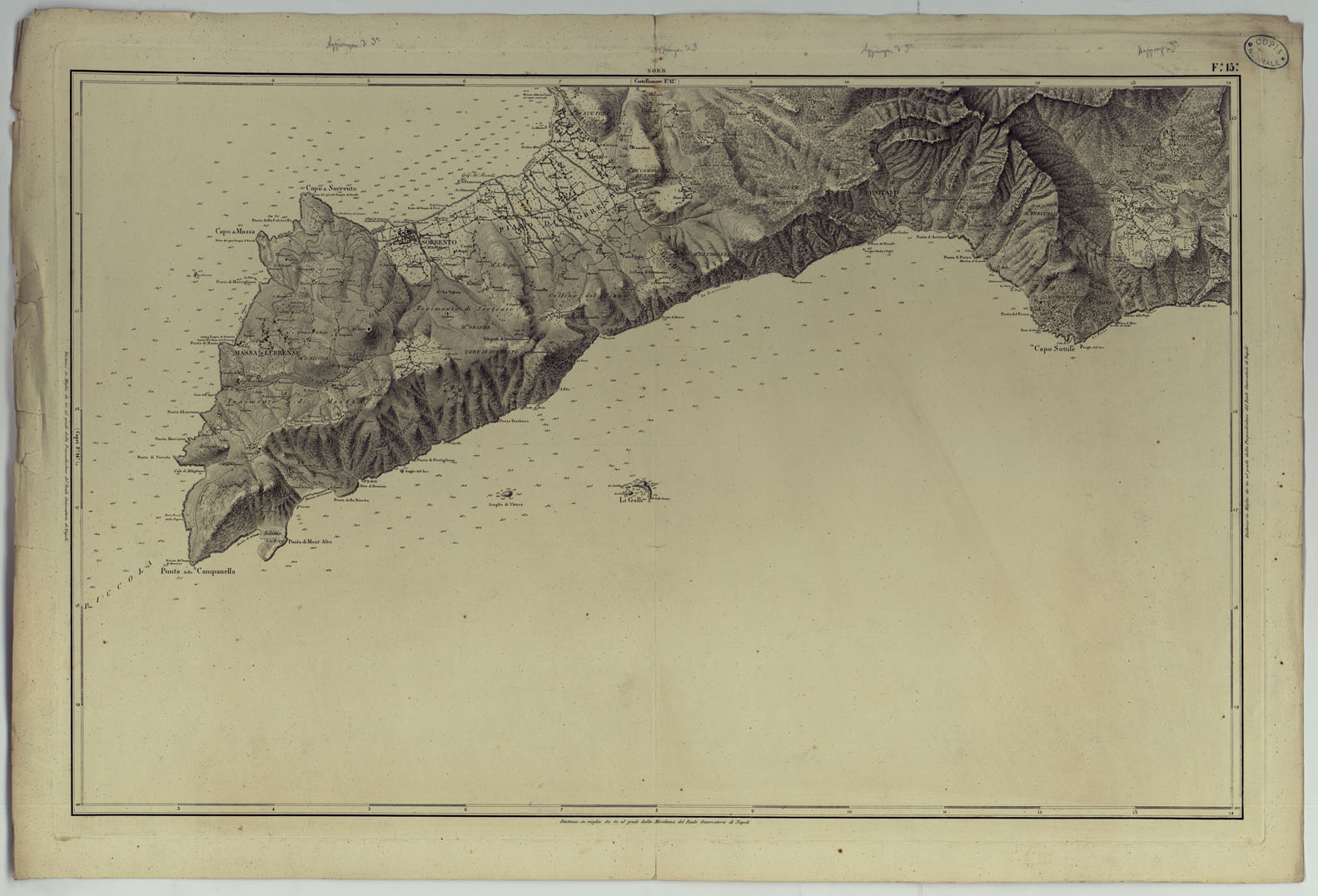 (N:9107) CARTA TOPOGRAFICA ED IDROGRAFICA DEI CONTORNI DI NAPOLI LEVATA PER ORDINE DI S.M. FERDINANDO I RE DEL REGNO DELLE DUE SICILIE DAGLI UFFIZIALI DELLO STATO MAGGIORE E DALL'INGEGNERI TOPOGRAFI NEGLI ANNI 1817-1818-1819 - FOGLIO 15. (CA007127) Carte e stampe antiche: riproduzione a colori su carta (formato A1)