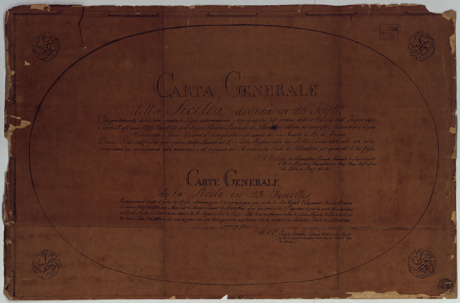 (N:4981) Carta Generale della Sicilia  - Foglio 1 -Titolo (CA007143) Carte e stampe antiche: riproduzione a colori su carta (formato A1)