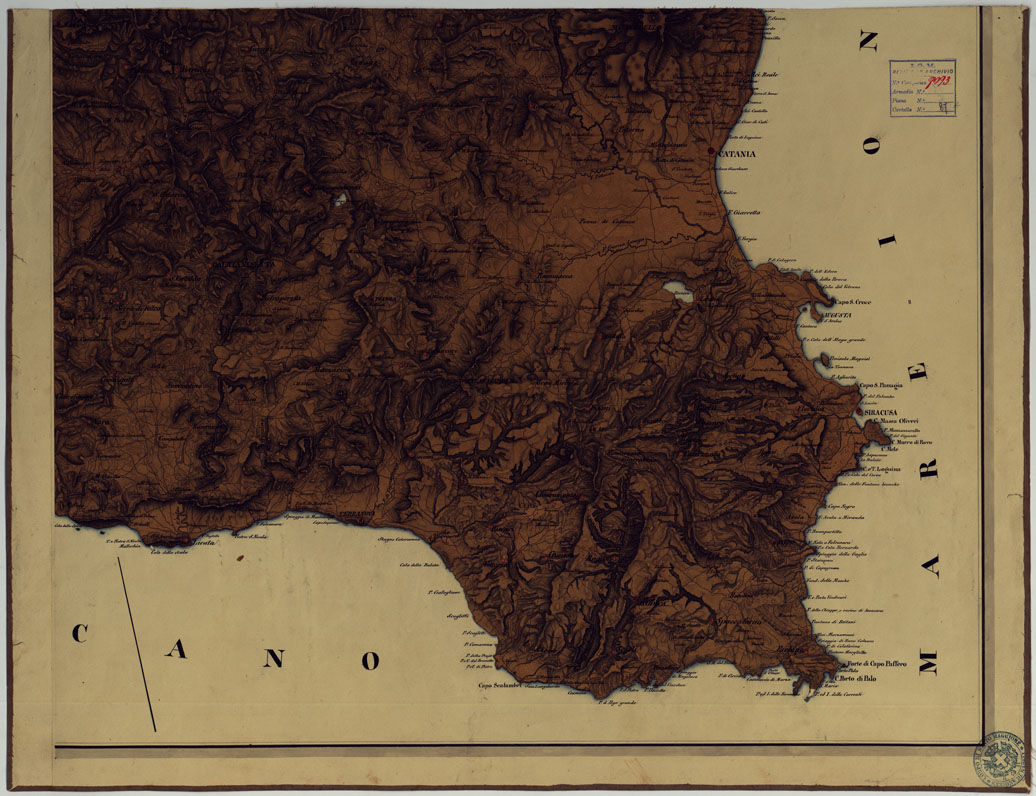 (N:3630) Karte Von Sicilien Entworfen nach dem Skelette der Schmettauischen Karte unter der Leitung der K.K. Generalquartiermeisterstab Abstheilung in Neapel im Jahre 1825  - Carta della Sicilia - Foglio 3 (CA007168) Carte e stampe antiche: riproduzione a colori su carta (formato A1)
