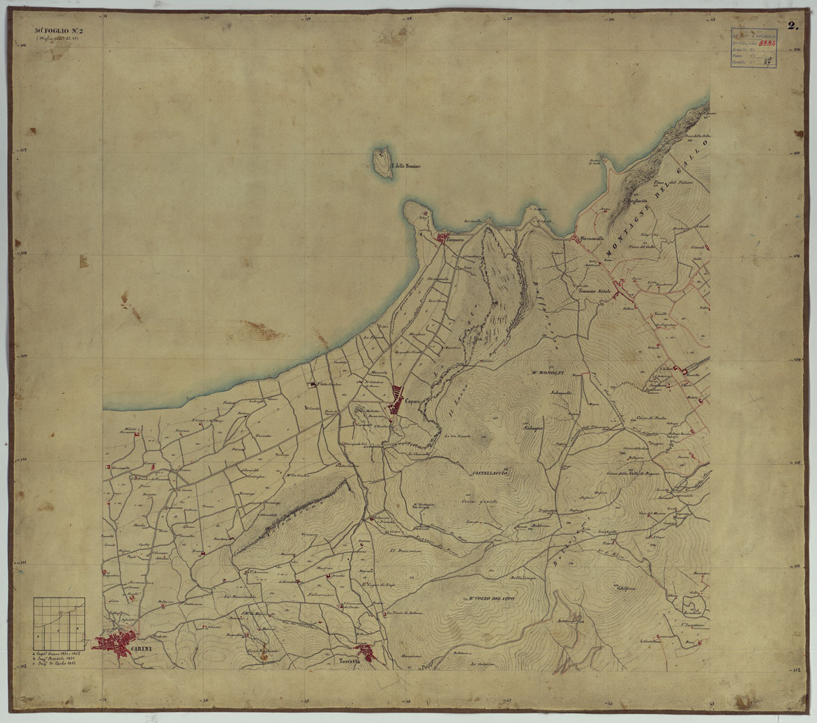 (N:14666) CARTA TOPOGRAFICA DELLA REGIONE DI PALERMO LEVATA DAL REALE OFFICIO TOPOGRAFICO DI NAPOLI - Foglio 2  Isola delle Femmine, Torretta, Carini, Capaci (CA007186) Carte e stampe antiche: riproduzione a colori su carta (formato A1)