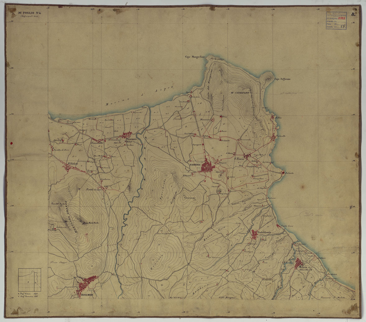 (N:14679) CARTA TOPOGRAFICA DELLA REGIONE DI PALERMO LEVATA  DAL REALE OFFICIO TOPOGRAFICO DI NAPOLI - Foglio 8 Villabate, Bagheria, Altavilla Milicia, Misilmeri, Casteldaccia, Santa Flavia, Ficarazzi (CA007194) Carte e stampe antiche: riproduzione a colori su carta (formato A1)