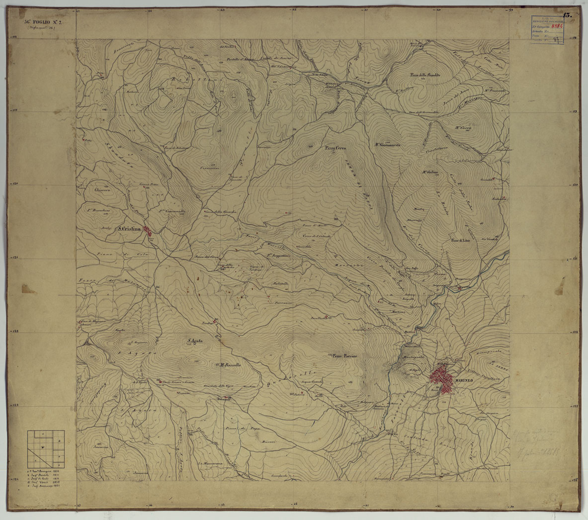 (N:14659) CARTA TOPOGRAFICA DELLA REGIONE DI PALERMO LEVATA DAL REALE OFFICIO TOPOGRAFICO DI NAPOLI - Foglio 13 Marineo, Santa Cristina Gela (CA007197) Carte e stampe antiche: riproduzione a colori su carta (formato A1)