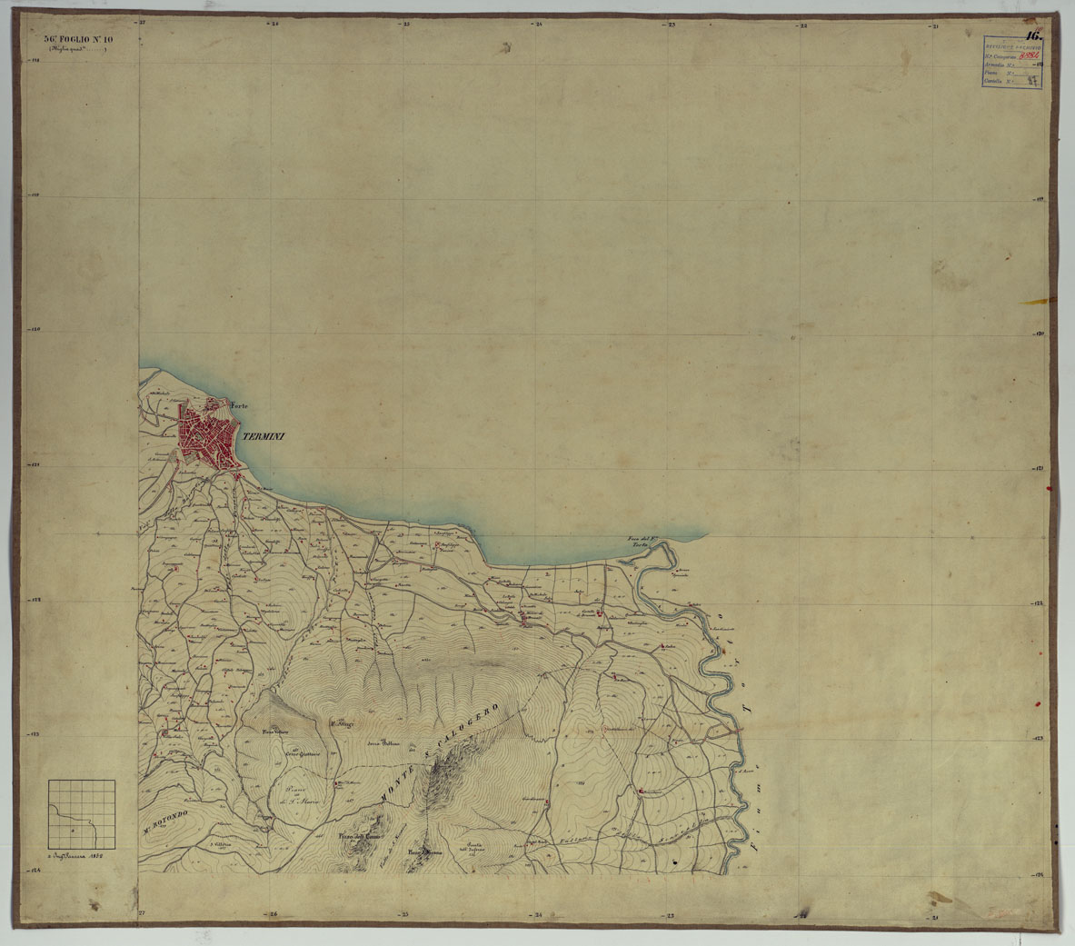 (N:14662) CARTA TOPOGRAFICA DELLA REGIONE DI PALERMO LEVATA DAL REALE OFFICIO TOPOGRAFICO DI NAPOLI - Foglio 16 Termini Imerese (CA007200) Carte e stampe antiche: riproduzione a colori su carta (formato A1)