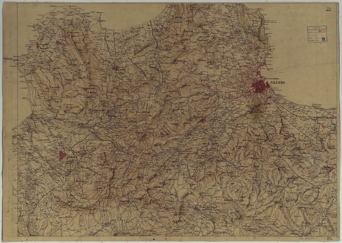 (N:13097) PALERMO E DINTORNI - Foglio 4 - Palermo, Carini, Terrasini, Cinisi, Partinico, San Giuseppe Jato, Piana degli Albanesi, Misilmeri (CA007214) Carte e stampe antiche: riproduzione a colori su carta (formato A1)