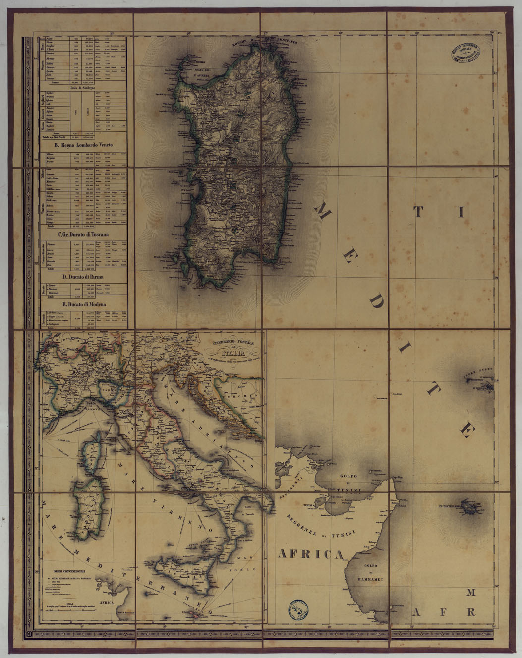 (N:18202) CARTA STRADALE E POSTALE D'ITALIA - Foglio 4 (CA007266) Carte e stampe antiche: riproduzione a colori su carta (formato A1)