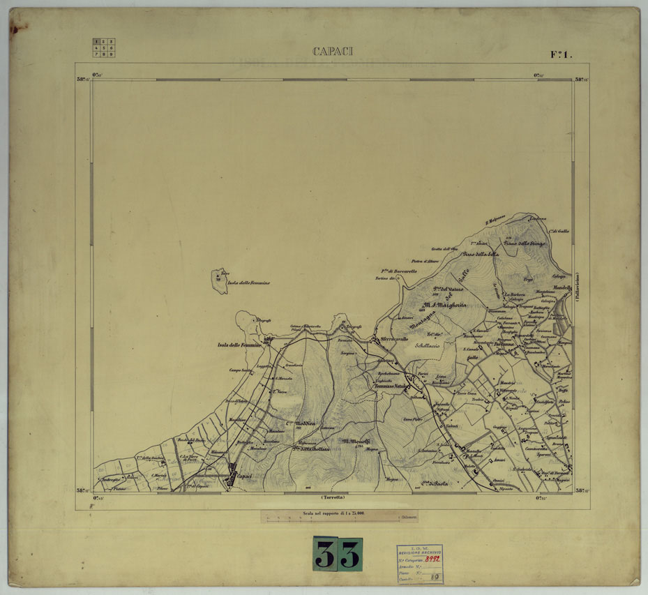 (N:25105) PALERMO E DINTORNI - FOGLIO 1 CAPACI (NERO). (CA007410) Carte e stampe antiche: riproduzione a colori su carta (formato A1)