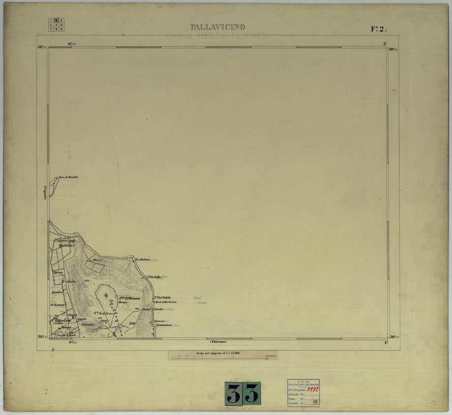 (N:25107) PALERMO E DINTORNI - FOGLIO 2 PALLAVICINO (NERO). (CA007412) Carte e stampe antiche: riproduzione a colori su carta (formato A1)